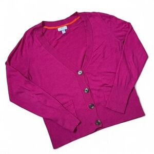 JCP Cashmere Blend V-Neck Cardigan Women L Magenta Pink Minimalist Preppy